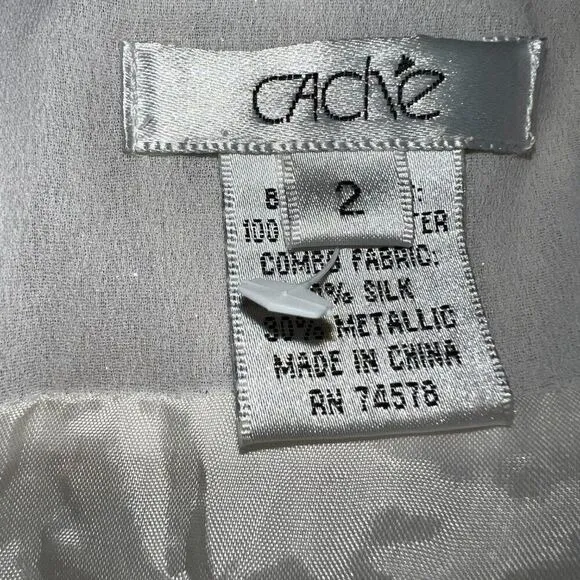 CACHE White With Gold Metallic Ruched Sheer Illusion Tank Cami‎ Top NWOT Siz - Image 8