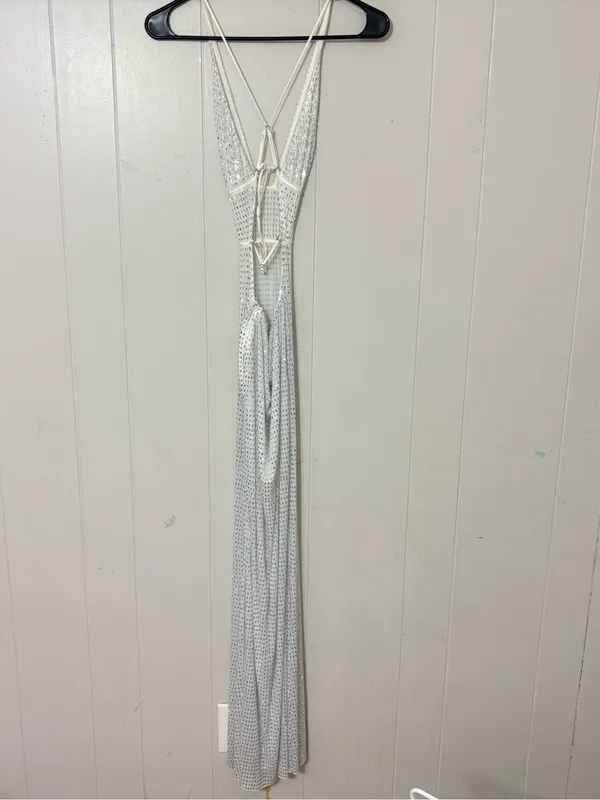 Oh Polly Magdalena Embellished Cut Out Backless Maxi Dress White Size 2 - Image 6