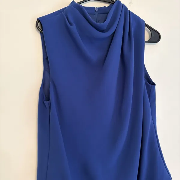 Trina Turk Lenaya Blouson Draped Sleeveless Dress Asymmetrical Royal Blue‎ Sz 6 - Image 2