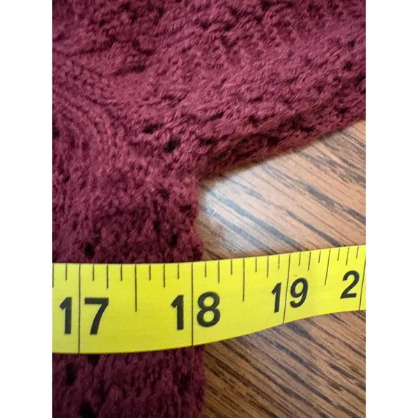 ANA A New Approach Burgundy Pointelle‎ Knit Ruffle Neck Puff Sleeve Sweater M - Image 3