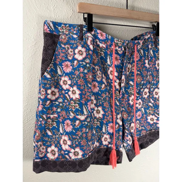 Sundance Kalani Shorts Size XL Linen Blue Floral Boho Retro Summer Preppy Shorts - Image 5