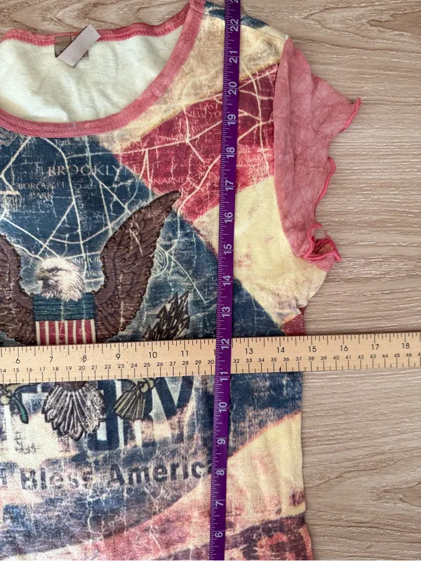 90s Y2K Small Vintage God Bless America Tee USA Flag Patriot 4th of July Eagle‎ - Image 4