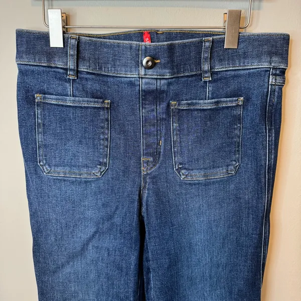 Spanx Size Large Flare Jeans With Patch Pockets in Authentic Blue - Image 3