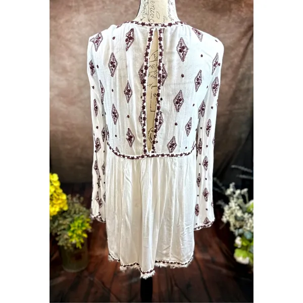 Free People Embroidered Diamond Top Mini Dress Cream Burgundy size S - Image 14