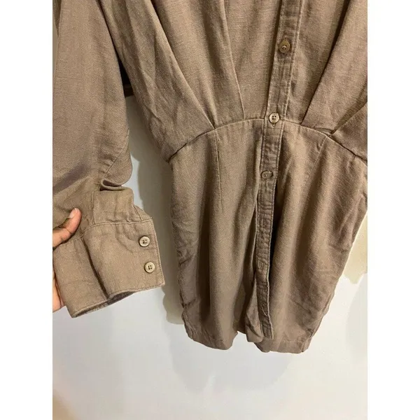 Abercrombie & Fitch Women XS Brown Linen Blend Mini Dress Minimalist Boho Chic - Image 7