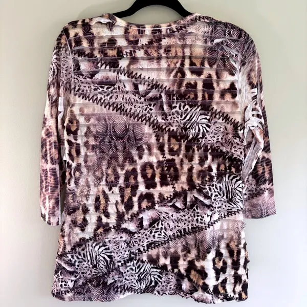 90's Y2K Cubism Los Angeles Animal Print Ruffle Artsy Mesh Top Mixed Media Small - Image 4