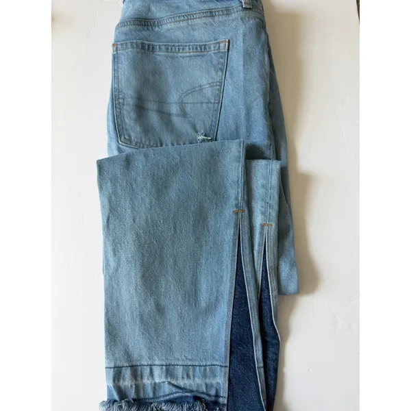 American Eagle Split Hem‎ Straight Leg Jeans Light Wash Distressed Denim 28 - Image 7