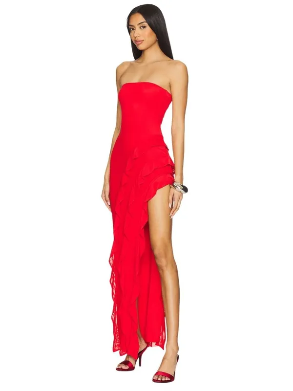AFRM x REVOLVE Siobhan Dress in Risky Red Small New Womens Strapless Long Maxi - Image 9