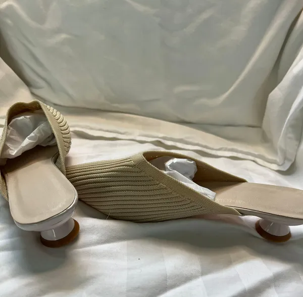 Kitten Heel Summer Mule Slide Color Sand Size 40 Tan - Image 9