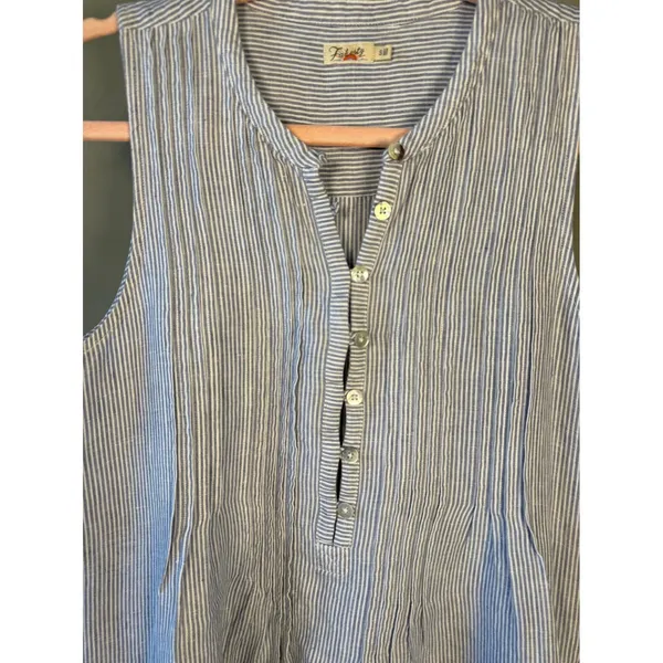 Faherty Isha Linen Dress Small Blue Stripe Pintuck Coastal Summer $178‎ - Image 4