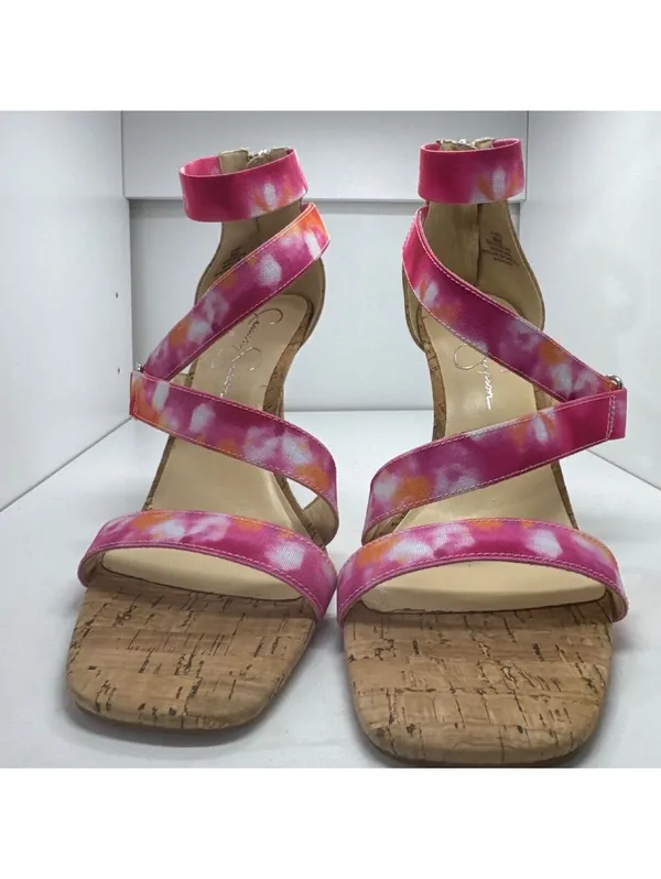 Jessica Simpson Pink Tie-Dye Strappy Cork Heel Sandals - Smo - Image 2