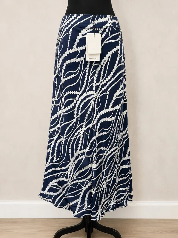NWT DIXIE Italian Viscose Midi Bais Navy White Skirt ~ Large ~ GORGEOUS - Image 2