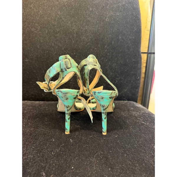 Topshop Teal Leopard Print Ankle Strap Stiletto Heels Women Size 37 Animal Print - Image 4