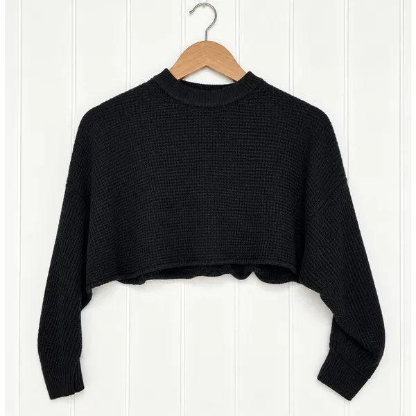 Aritzia Wilfred Free Lolan Sweater Womens S Black Merino Wool Cropped Knit - Image 10