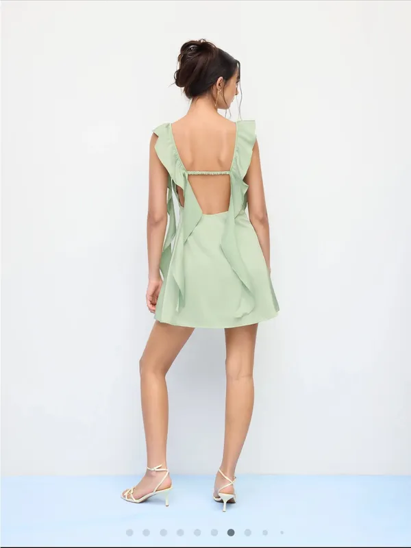 Cider Green Ruffled Sweetheart Neckline Mini Dress - Image 2