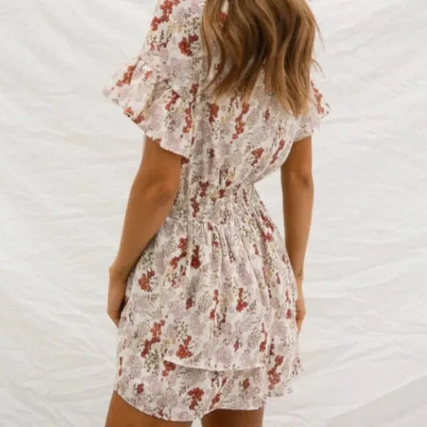 Sabo Skirt Floral Midi Dress - Red and White - Image 2