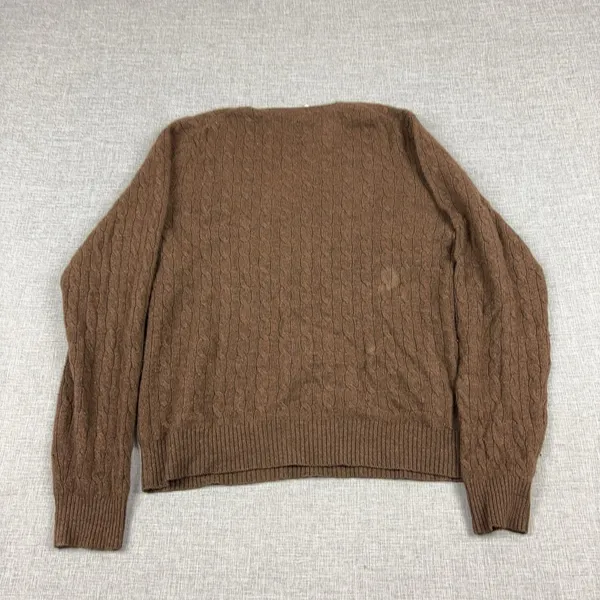 Tweeds Sweater Womens Large Brown V Neck Cable-Knit 100% Cashmere Pullover - Image 8