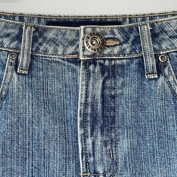 Vintage Y2K Squeeze Size 11 12 Short Micro Mini Blue Jean Cotton Denim Skirt - Image 3