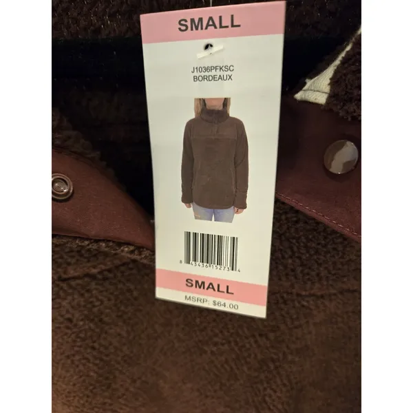 T.S. Women's S Burgundy Teddy Fleece 1/4 Snap Pullover Sweatshirt NWT MSRP $64 - Image 3
