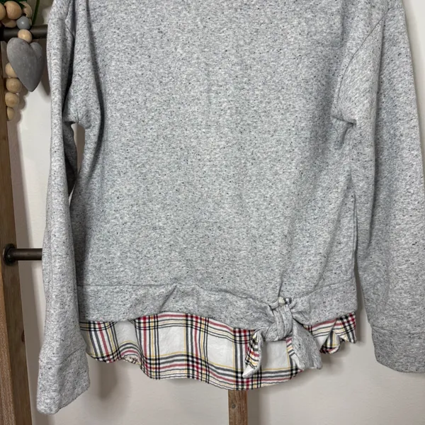 Izod Womens Grey Speckled Sweatshirt Plaid Tie Front Layered Look Size Medium‎ - Image 3