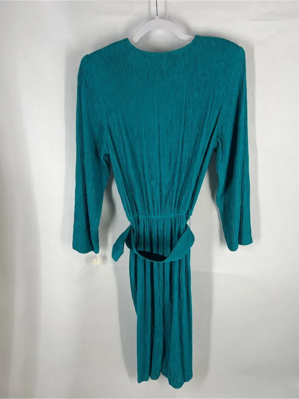 Vintage Pellini Petites Teal Crinkle Belted‎ Dress 3/4 Petite - Image 9
