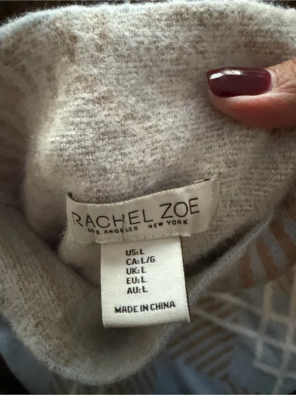 Rachel Zoe Blue & Tan Diamond Pattern Mock Neck Sweater Large - Image 10