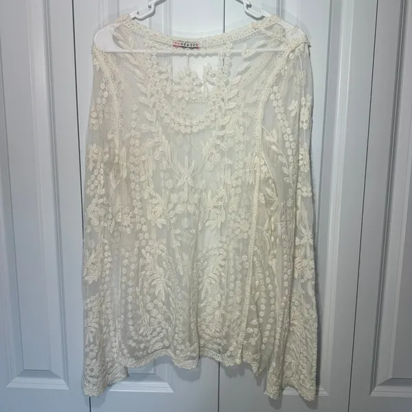Vivid Collection Ivory Lace Top OS Hippie Romantic Sheer Floral Festival Fairy - Image 6