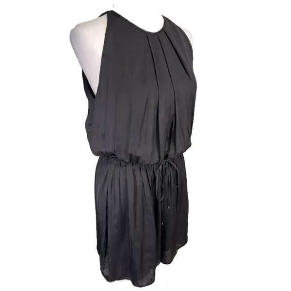 Massimo Dutti Pleated Romper Womens‎ M Black Drawstring Waist Minimalist - Image 3