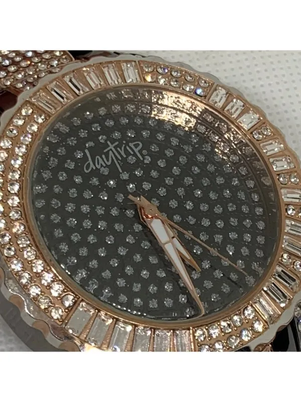 DayTrip iced dial gold black tone women watch large case 46mm size 6.5” running - Image 3