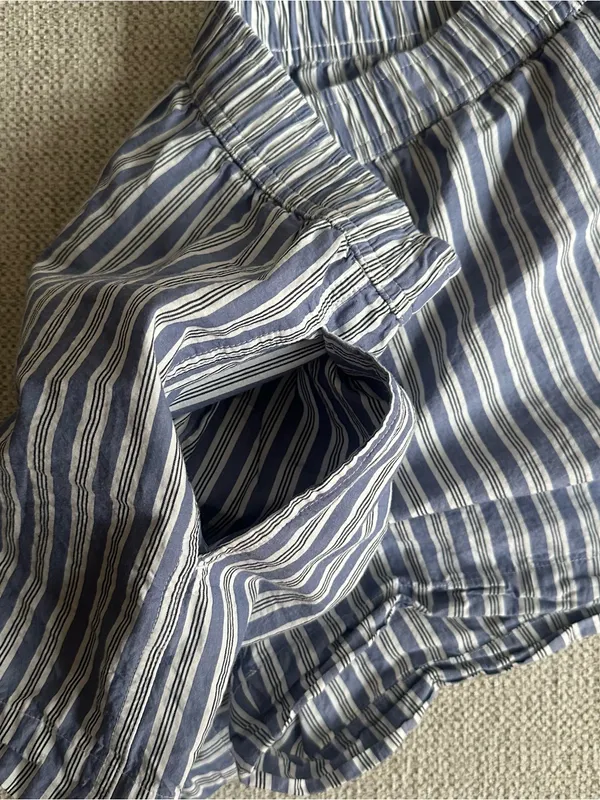 Open Edit Blue Stripe Pajama Shorts - Image 3