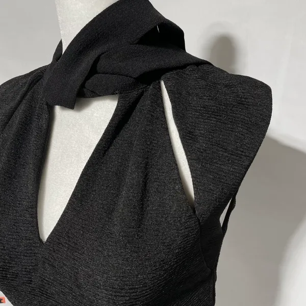 Zara Slit Front Cap Sleeve Cropped Tie Neck Top Black Size Small 5410/234/800 - Image 9