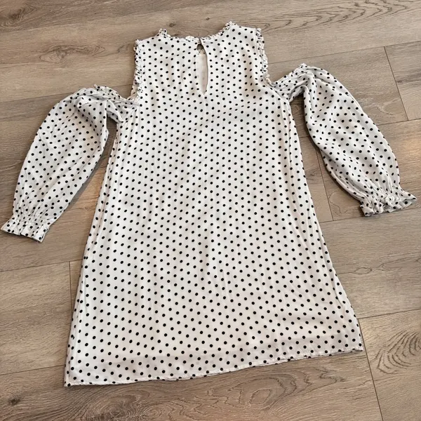 Esley Dress‎ Small White Black Polka Dot Cold Shoulder Long Sleeves - Image 3