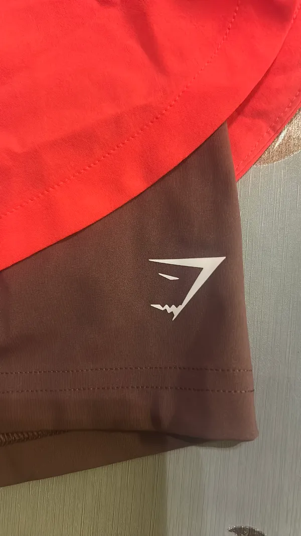 Gymshark 2-in-1 Running Shorts - Coral Pink / Brown - Built-in Liner, High Waisted Drawstring Athletic Shorts - Image 5
