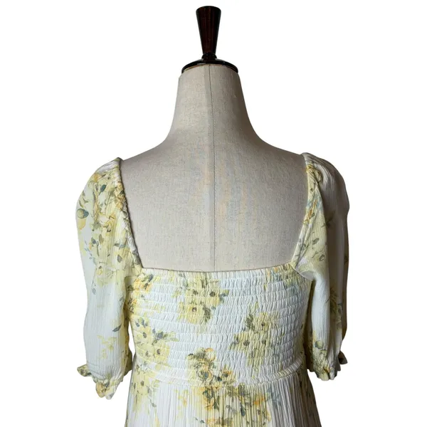 Abercrombie & Fitch Midi Dress Women XS Yellow Floral Smocked Boho Cottagecore - Image 5