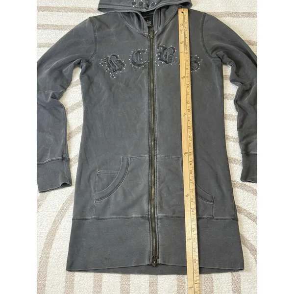 Y2k Vintage Gray Embroidered Full Zip Hoodie Gothic Grunge Women’s Size S - Image 10