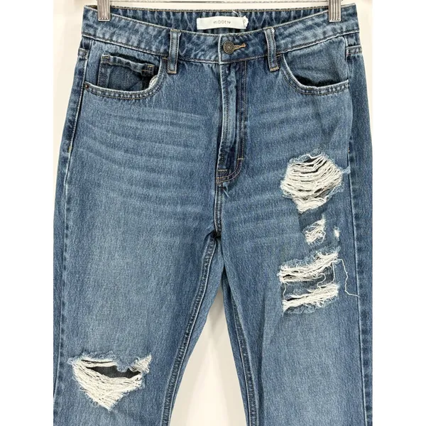 Hidden Jeans Happi Split Hem Straight‎ Leg Jeans 27 Distressed Cotton High Rise - Image 3
