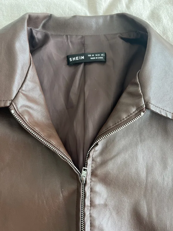SHEIN Oversize Brown Leather Jacket - Image 3