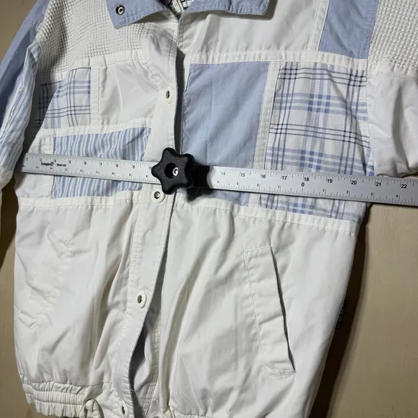 Vintage IZZI Patchwork Windbreaker‎ Jacket Women’s Small Blue White 90s - Image 5