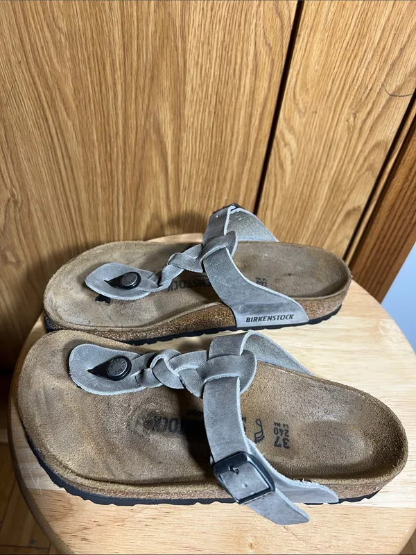 Birkenstock Taupe Braided Suede Thong Sandals - Image 2