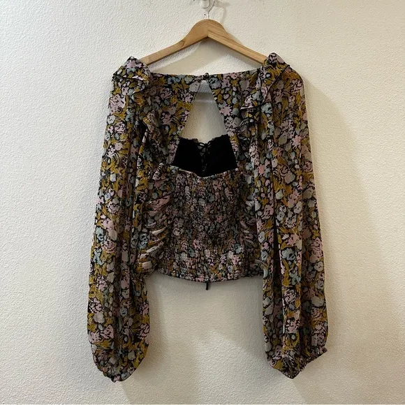 Free People Mabel Printed Blouse in Black Combo Size Small‎ Floral - Image 8