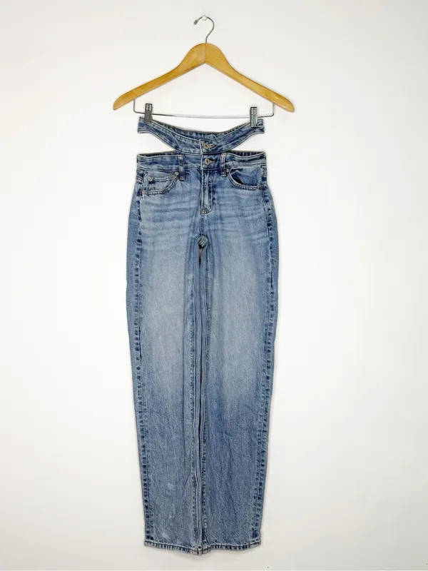 American Eagle Super High-Rise Baggy Straight Jeans Size 000 Double Waist - Image 2