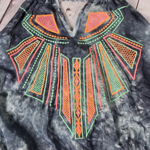 Flying Tomato Maxi Halter Dress Tie Dye‎ Boho Tribal Neon Embroidered Tassel Sm - Image 3