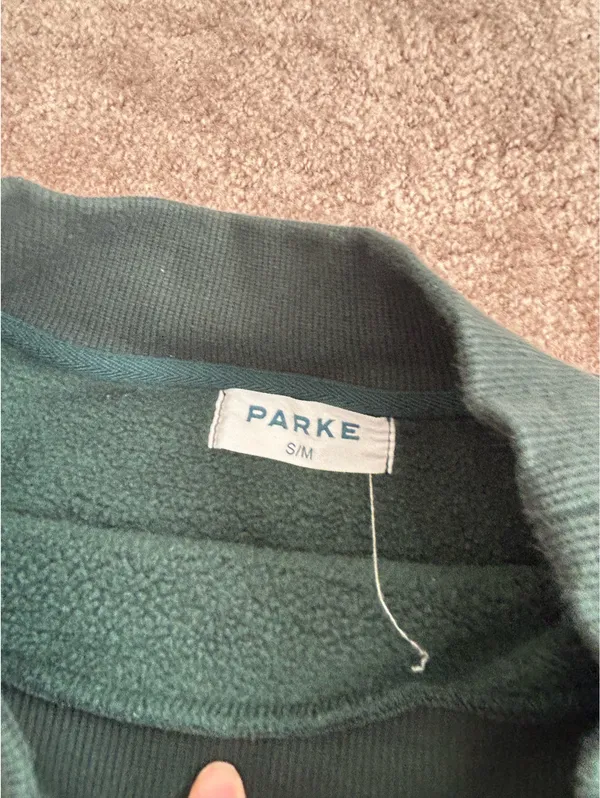Parke Varsoty Mockneck Sweatshirt in Forest and Maroon - Image 2