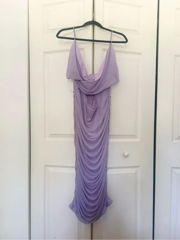 Petal & Pup Purple Lavender Ruched Chiffon Cut Out Midi Dress Wedding Guest XL - Image 3