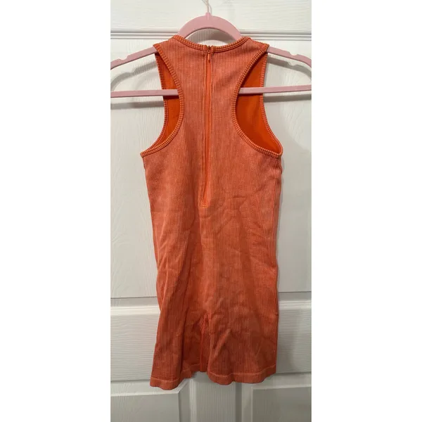 New Mix Orange Ribbed One-Piece Compression Exercise Shorts Suit, L/XL - Image 4