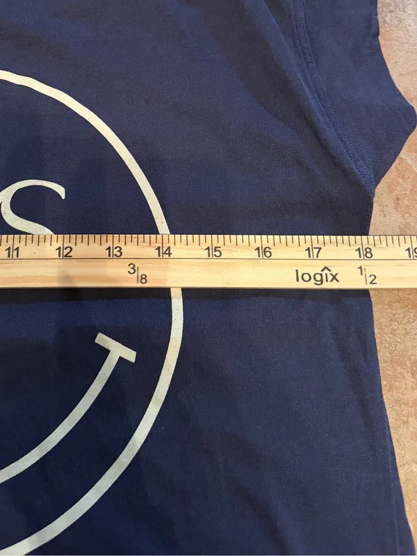 Anthropologie Self Contrast Smiley Face Graphic Tee Navy Blue Small Cap Sleeve - Image 5