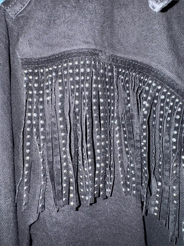 Zara Black Denim Studded Fringe Western Jacket XS Shacket - Image 6