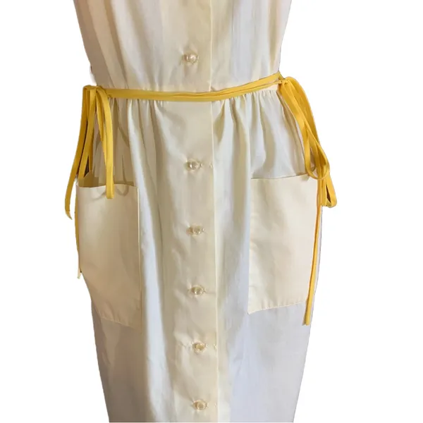 Vintage 1980'S Tanner Pale Yellow Sleeveless Shirt Dress With Belts (6) - Image 9