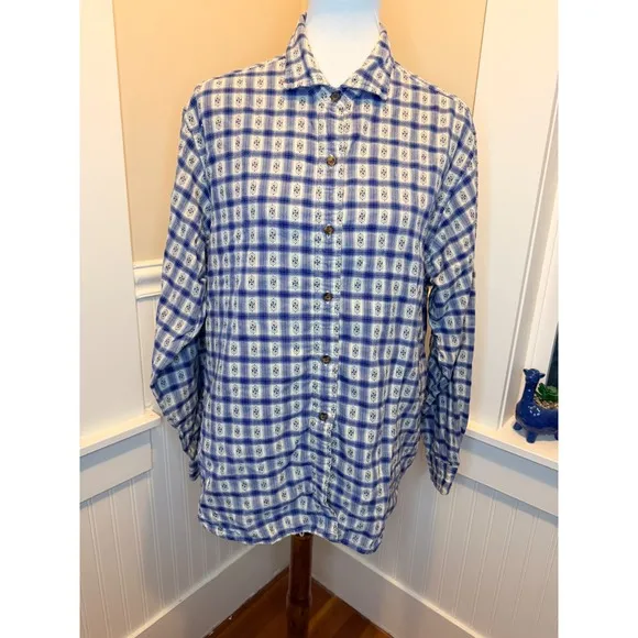 Woolrich Blue Geometric Plaid Button Down Shirt Large Coastal Cowgirl XL‎ - Image 2