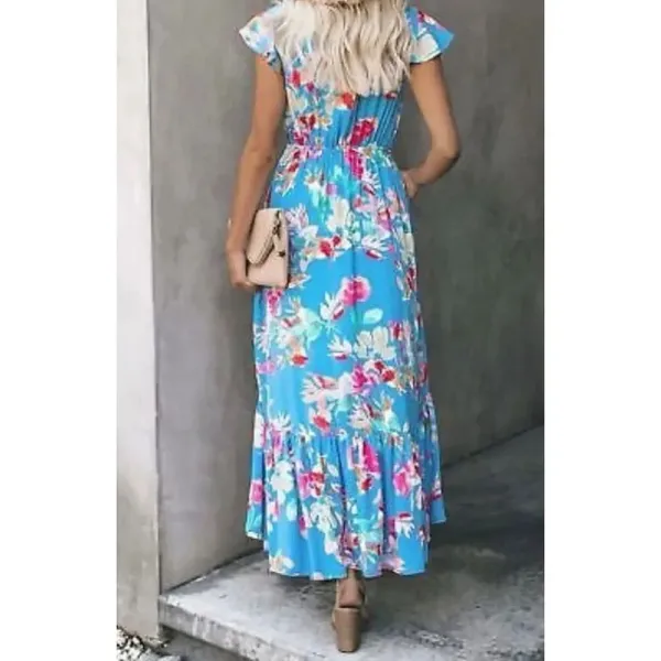 ✨VICI Deep V-Neck Bow Tie Front All Over Floral High Low Maxi Sz Medium Dress✨ - Image 5